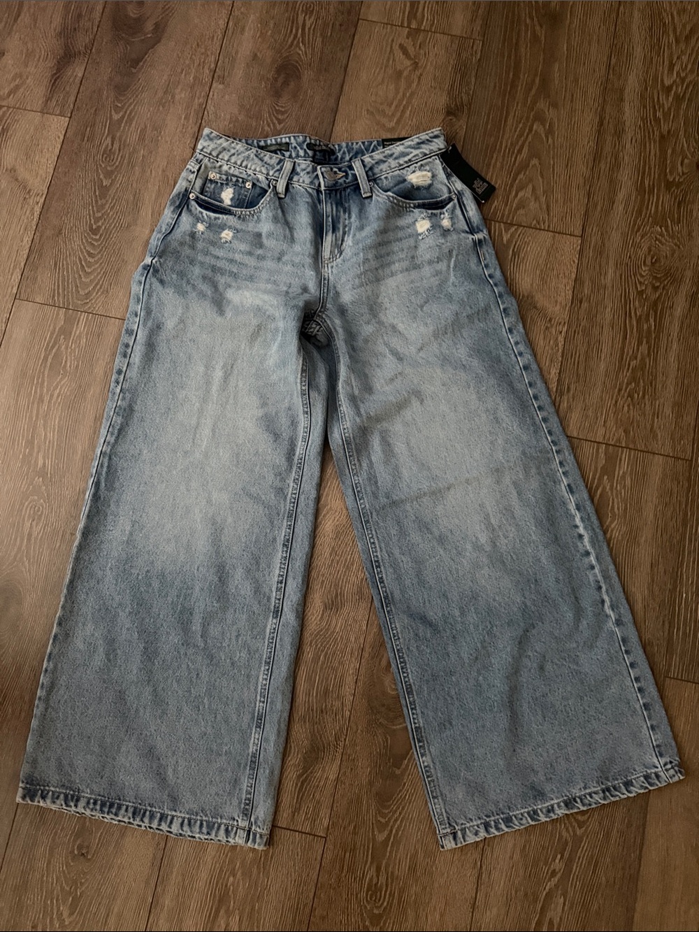 wild fable Light Blue Wide-Leg Distressed Jeans
